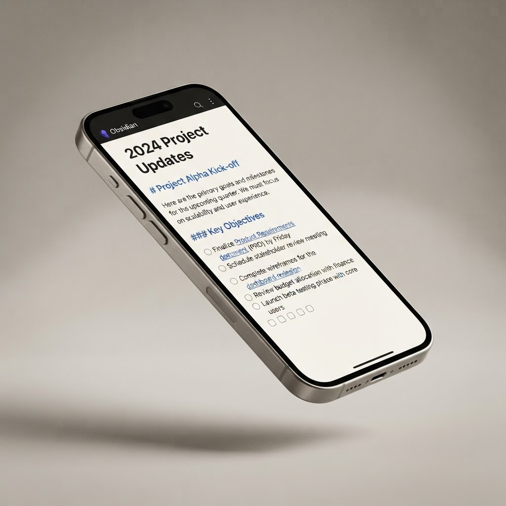 Notewell markdown notebook app on an iPhone