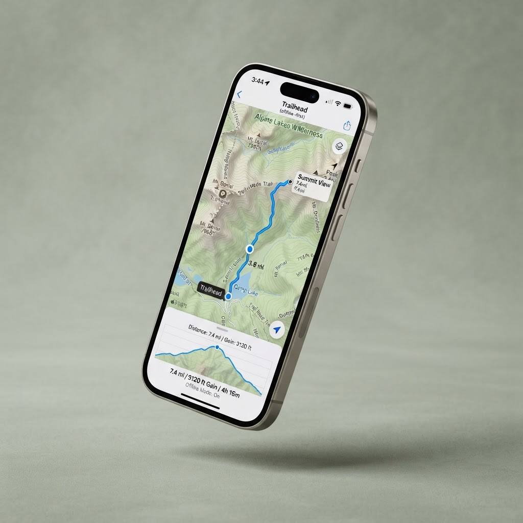 Trailhead offline hiking app on an iPhone